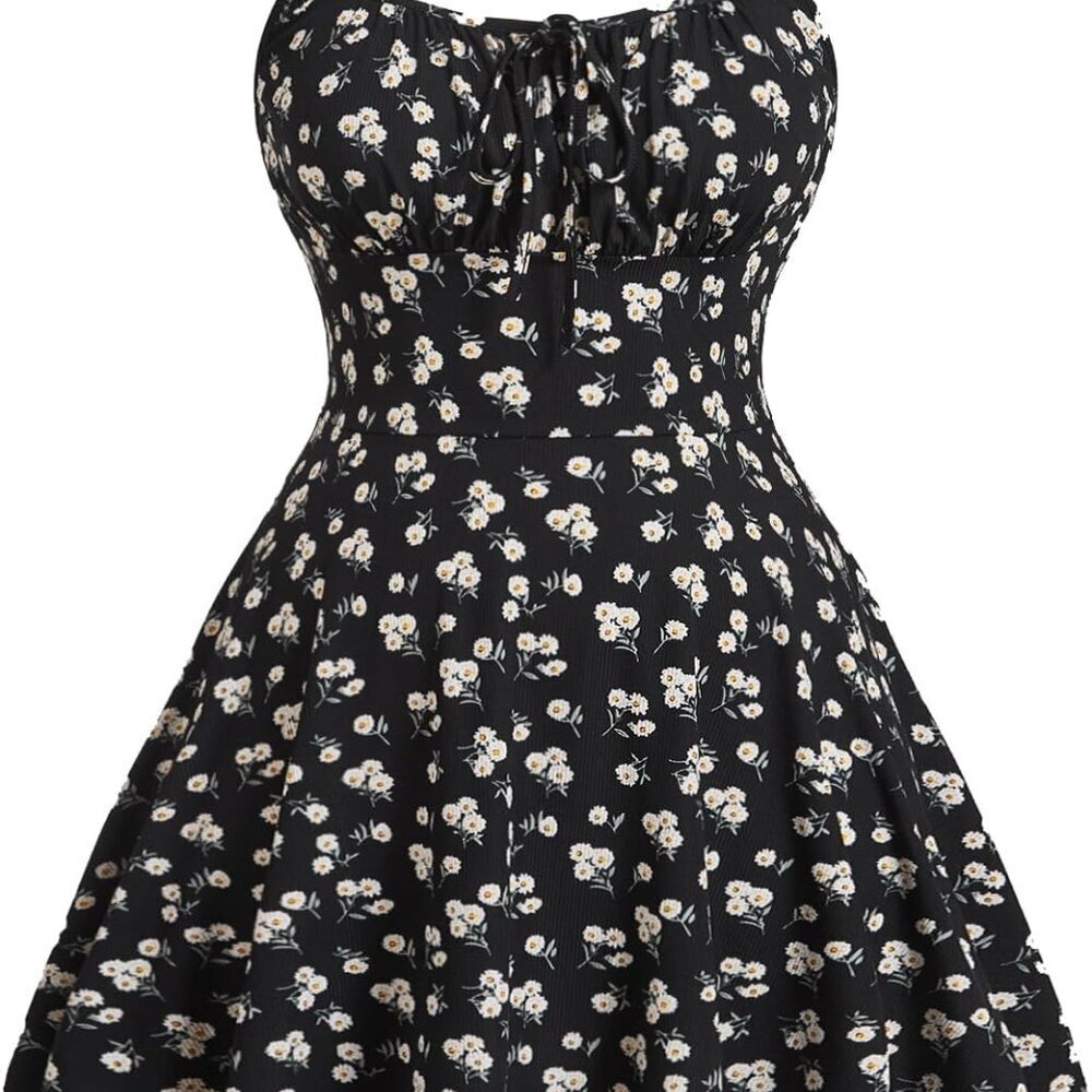 Women's Plus Size Floral Cami Dress Sleeveless A Line Knot Summer Wear
